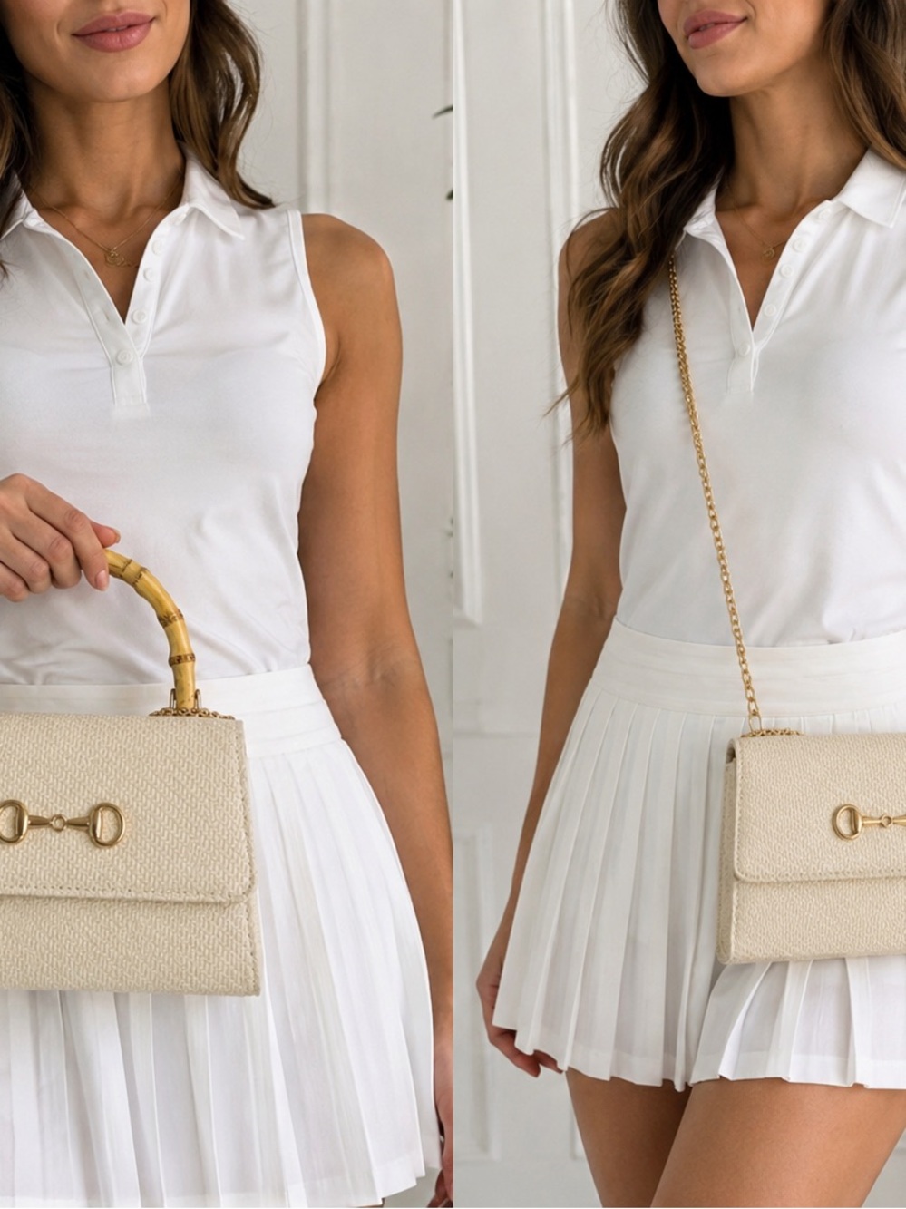 Tommy Bahama Cream Woven Bag with Bamboo Top Handle & Gold Chain Crossbody